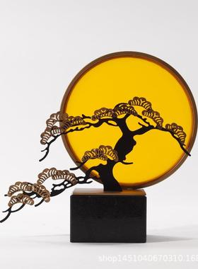 新中式禅意日出摆件玄关客厅售楼处酒店软装饰品样板房艺术品摆设