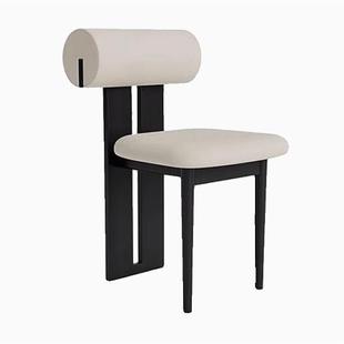 黑色风法式椅子北欧实木餐椅软包家用靠背椅网红简约中古椅高靠背