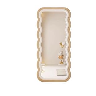 奶油风全身镜网红落地镜家用穿衣镜波浪一体镜子卧室轻奢试衣镜