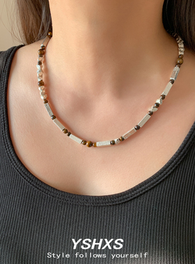 设计师款虎眼石天然石串珠锁骨链