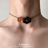 木制花朵choker复古皮绳项圈小众设计感锁骨链简约项链个性 颈链