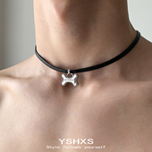 小狗骨头甜酷风choker皮绳项圈小众简约百搭项链个性 高级感颈链