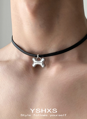 甜酷风小狗骨头皮绳choker