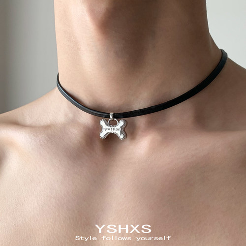 甜酷风小狗骨头皮绳choker