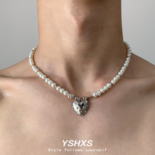 爱心珍珠项链女百搭高级感颈链小众设计锁骨链气质项饰