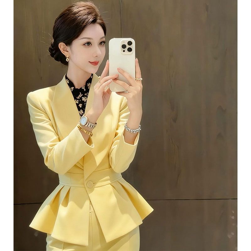 黄色收腰西装外套女2025