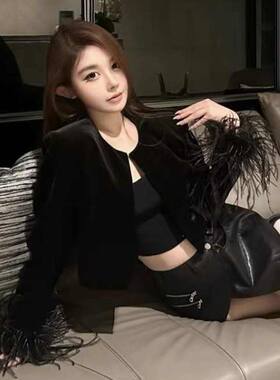 秋季毛装饰上衣气质小女