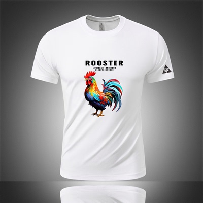 法国公鸡男士夏季100%纯棉短袖T恤宽松大码圆领速干百搭中国风潮t