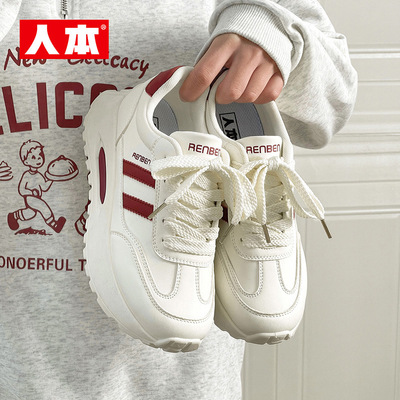 人本女鞋2024秋季透气老爹鞋舒适百搭厚底增高休闲ins运动鞋H-28