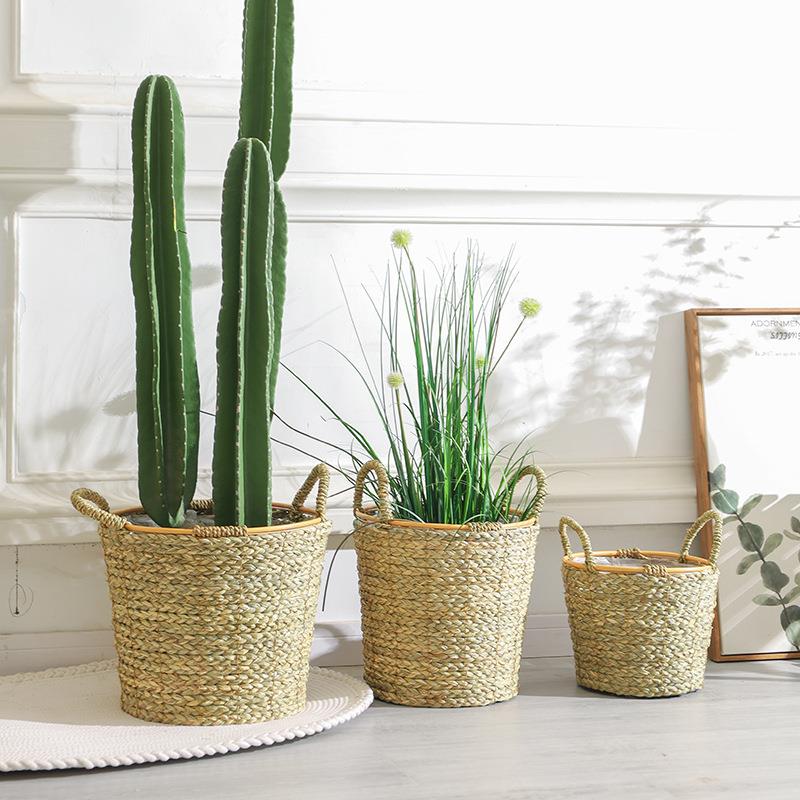 北欧草编藤编编织篮子花盆套绿植物筐子海草花篮植物手提家居装饰
