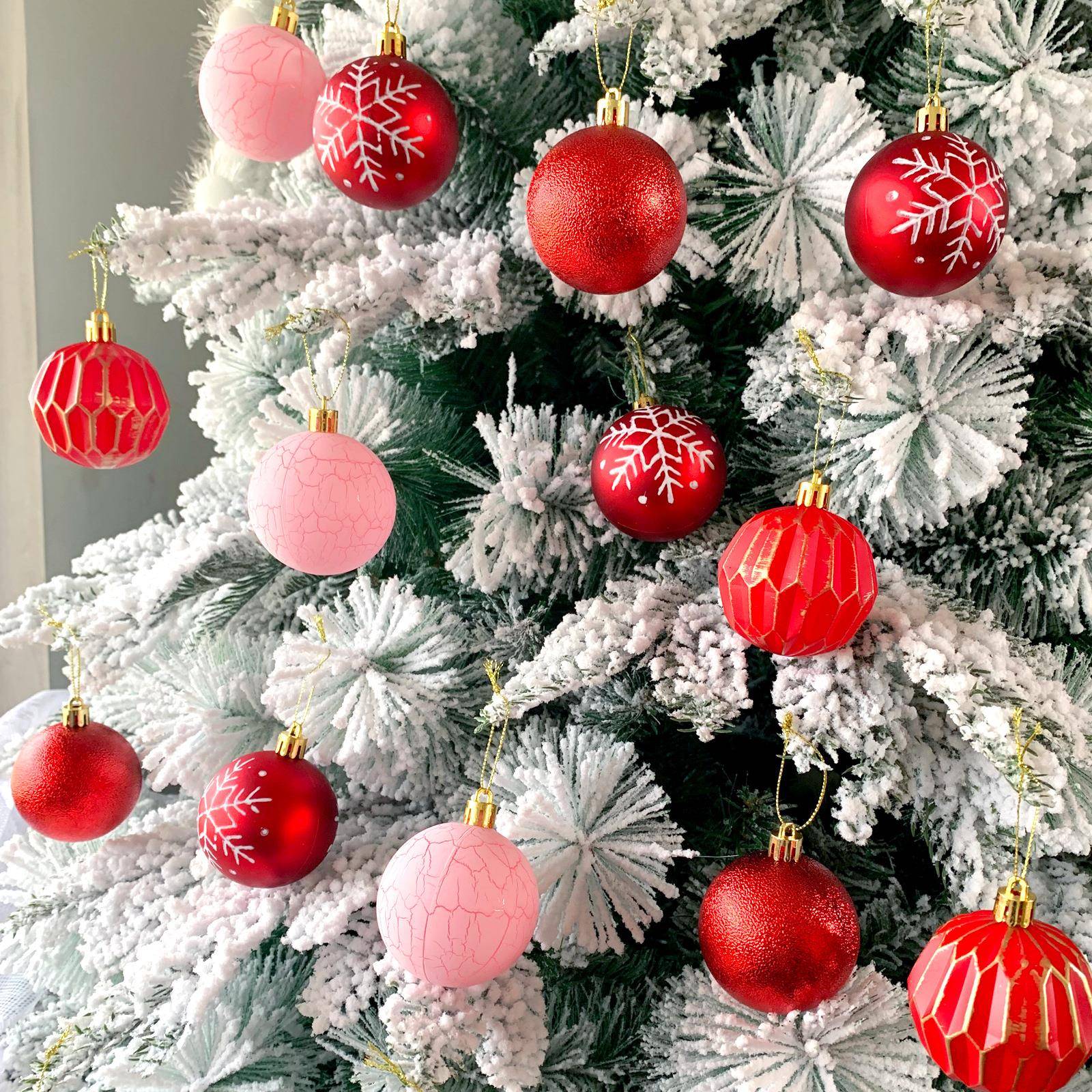 TEMU 圣诞节装饰6cm复古风刮花划痕裂纹球彩绘圣诞球 圣诞树挂件