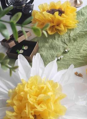 向日葵雏菊纸花球黄色纸绒球白色主题生日派对聚会婚礼教室装饰