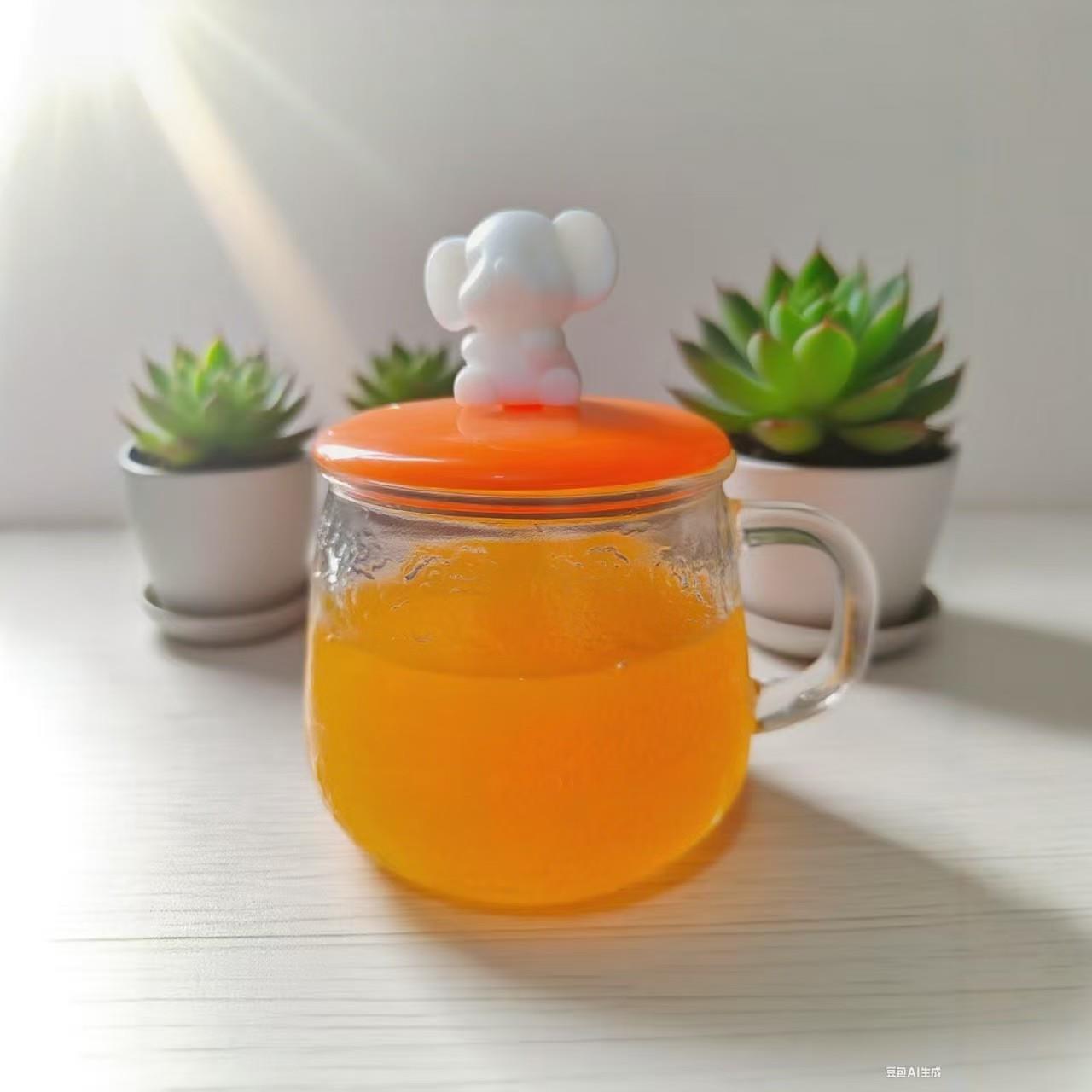 锤纹水杯网红小熊玻璃杯子带把手带盖子ins风高颜值家用可爱水杯