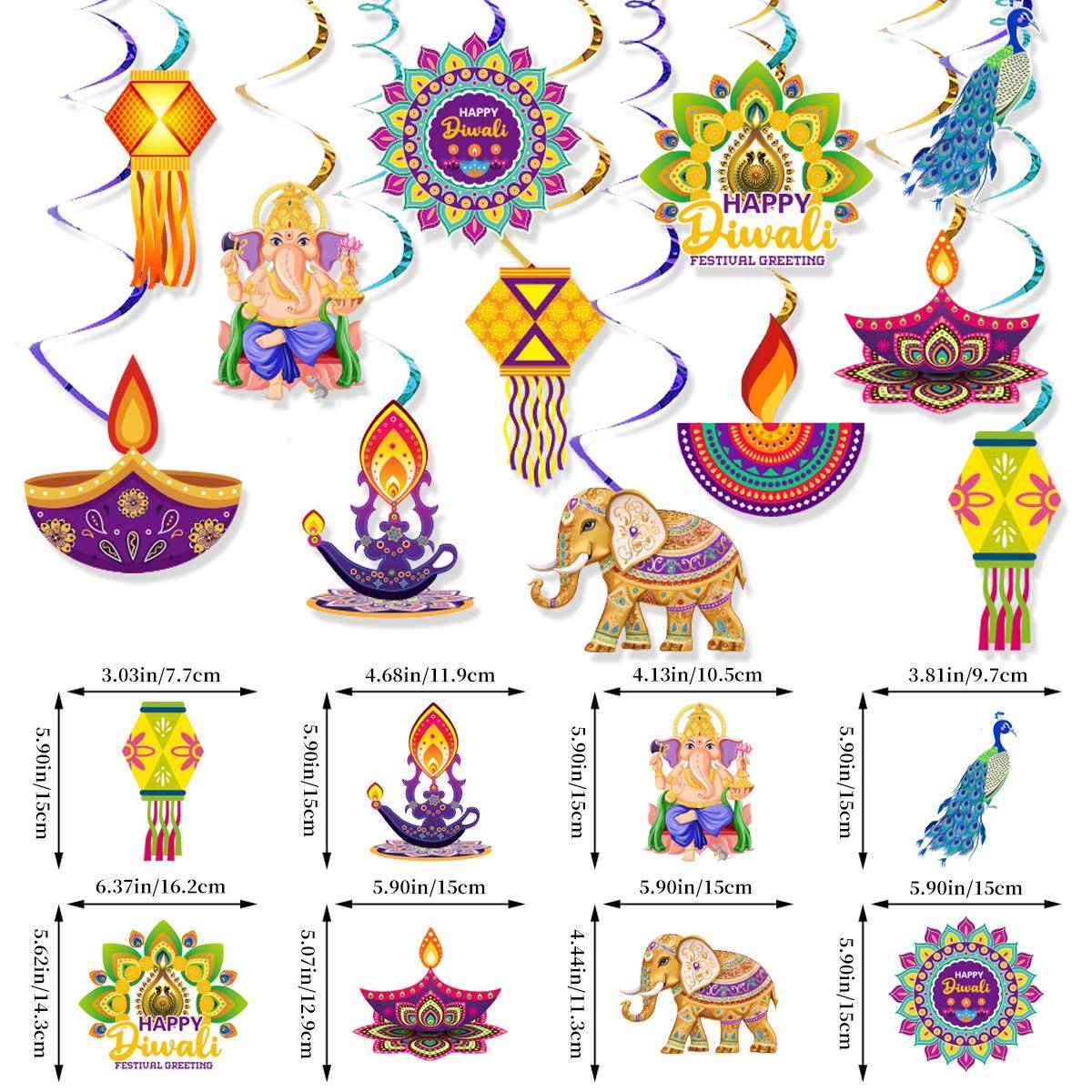 2024跨境印度排灯节Diwali主题派对装饰螺旋挂饰定制