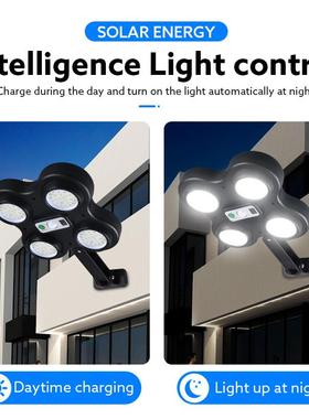 领派新款太阳能灯四头户外防水人体感应遥控壁灯庭院照明LED路灯