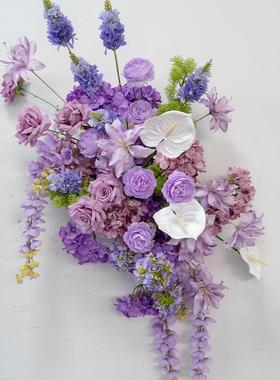 婚礼装饰紫色壁挂花艺 KT板墙面摄影背景布置仿真绢花挂花地排花