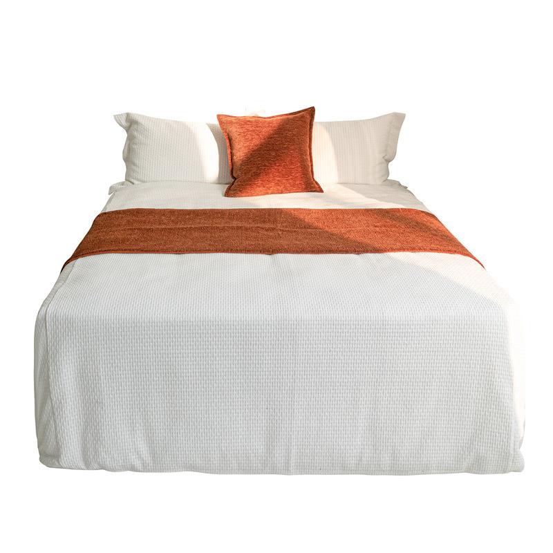 MWF侘寂风民店宿床床大尾毯抱枕焦糖色腰枕现代酒样板间床旗尾巾