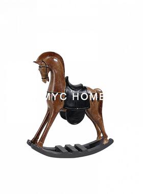 法式复古木纹马摆件客厅电视柜玄关酒柜办公室样板间轻奢软装饰品