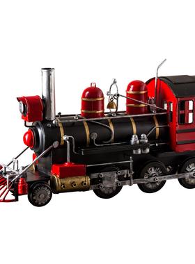 复古怀旧铁艺蒸汽机火车头模型摆件家居装饰品创意工艺品车模