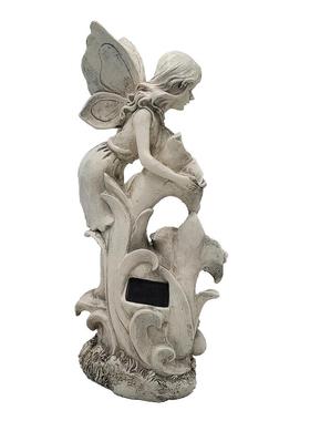 太阳能花仙子摆件天使翅膀树脂工艺品微景观园林流水亮灯装饰