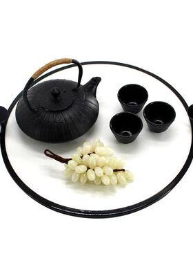 新中式样板房装饰品摆件客厅茶具软装工艺品茶具铁壶套装高端摆设