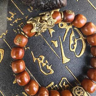 龙虎山枣木貔貅纳福玉化枣木手串男士女士手链把玩雷击金光手串