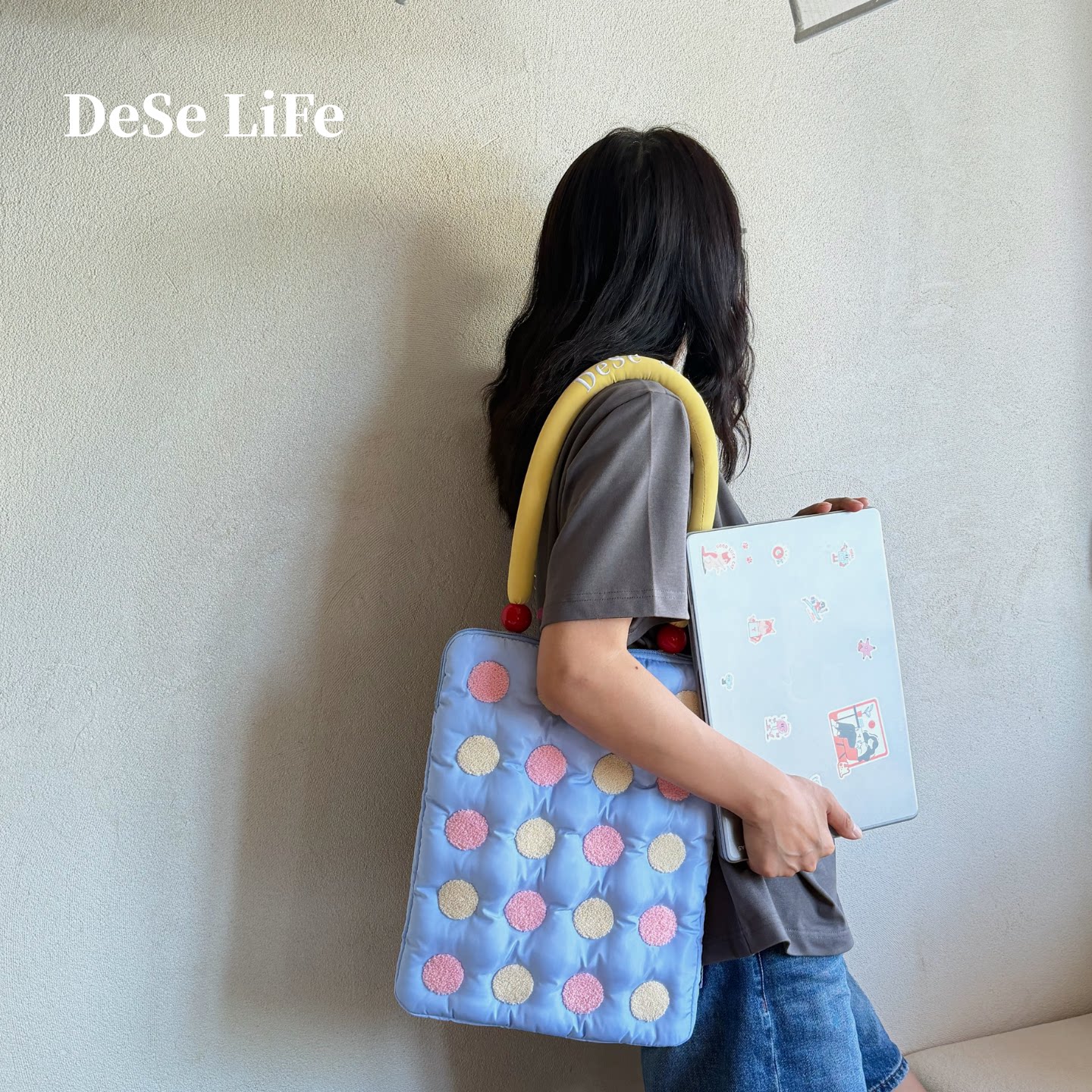 DeSeLiFe新品波点撞色12寸13寸14寸15寸电脑包竖版手提单肩便携