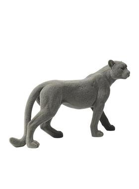 现代简约棕色植绒豹子动物摆件客厅电视柜软装家居饰品树脂工艺品