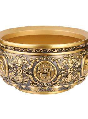 狮子头聚宝盘铜工艺品铜摆件聚宝盆百福缸香炉铜制