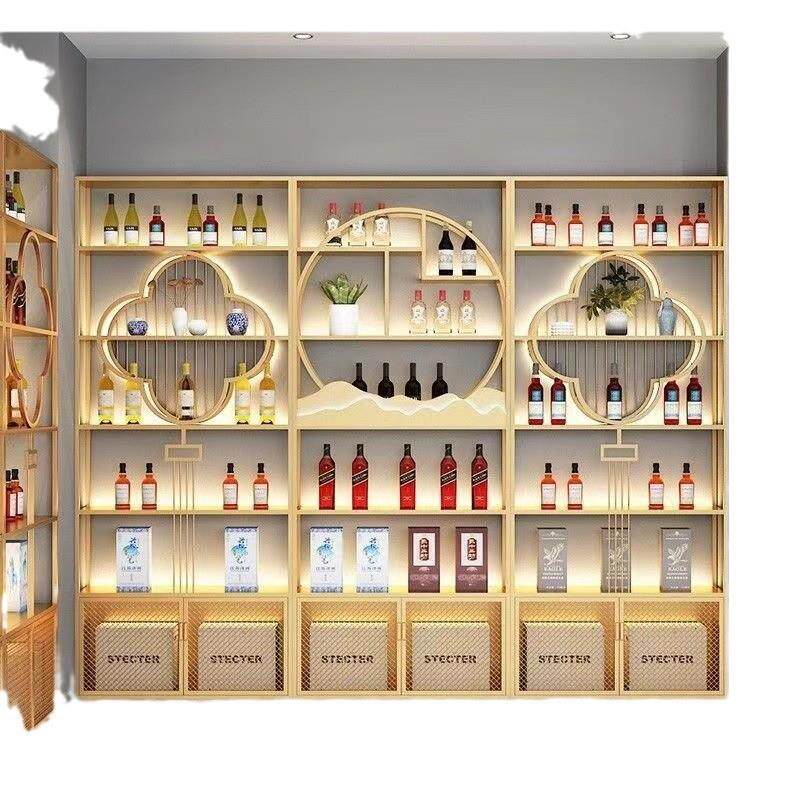 新中式酒行酒庄酒柜红酒白酒葡萄酒带灯展示柜落地置物架铁艺酒架
