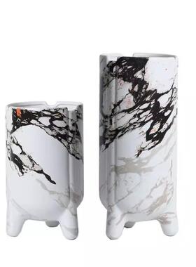 新中式水墨陶瓷花纹花瓶直筒高脚花器酒店客厅插花样板间软装