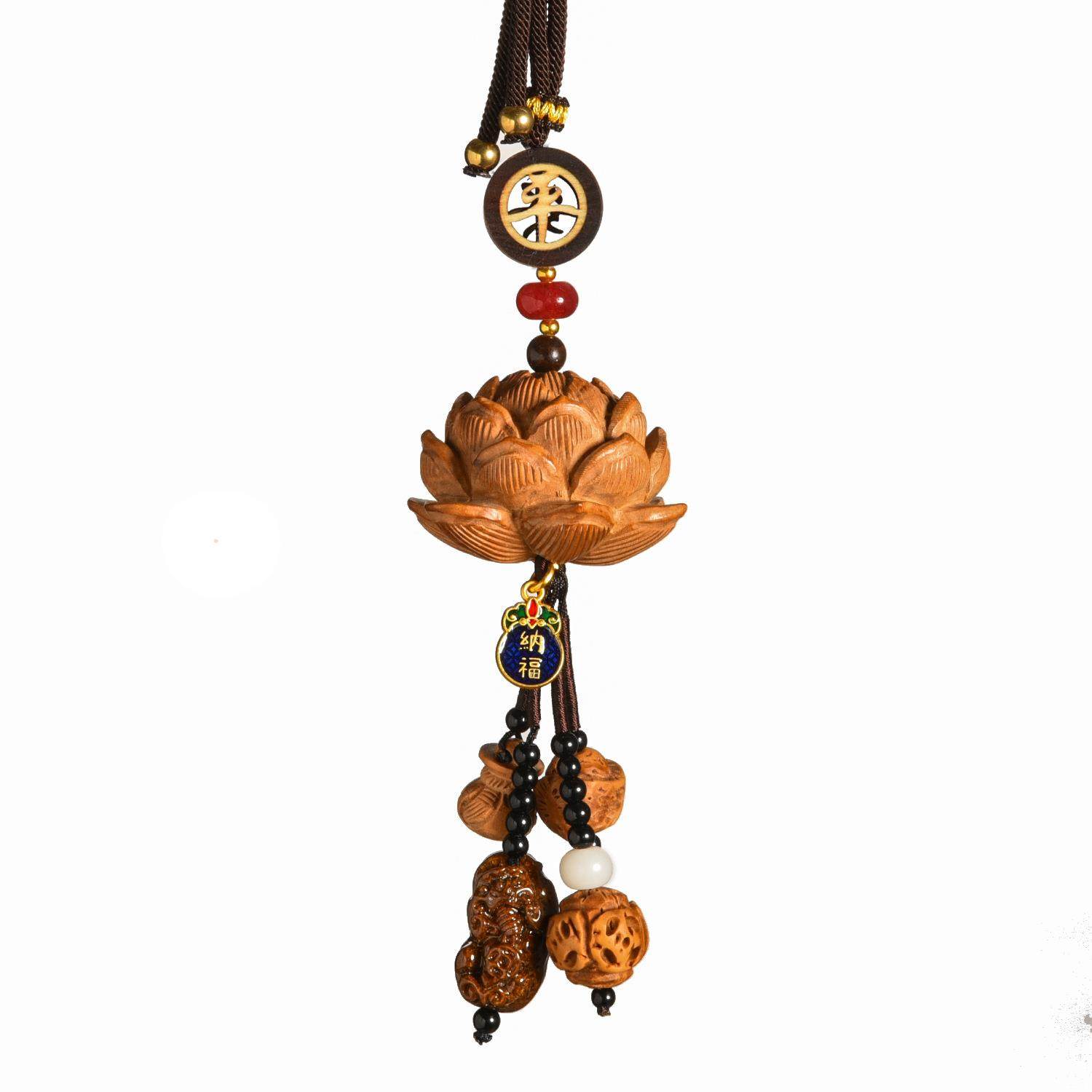 桃木雕刻莲花汽车挂件吊坠平安车挂核雕工艺礼品国风挂饰GS049,汽车用品/电子/清洗/改装,车挂,淘宝优惠券,粉丝福利购,淘宝优惠卷