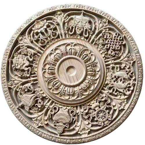 牌匾雕刻新中式圆形背景墙雕花实木浮雕吊顶装饰雕花精雕可定