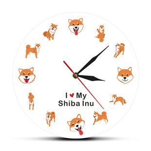 西巴宠物犬墙面挂钟柴犬宠物店时钟儿童房家居客厅装饰墙钟