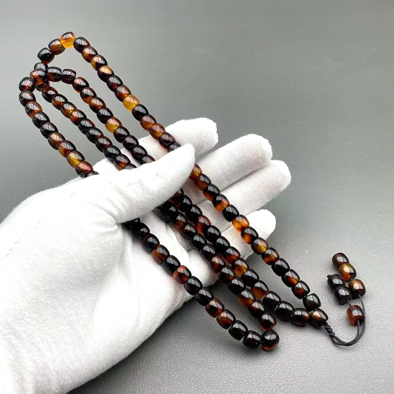天然玳瑁色108颗佛珠链山龟壳干磨老型珠项链手持养身文玩饰品