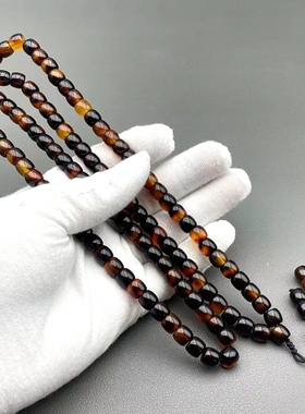 天然玳瑁色108颗佛珠链山龟壳干磨老型珠项链手持养身文玩饰品