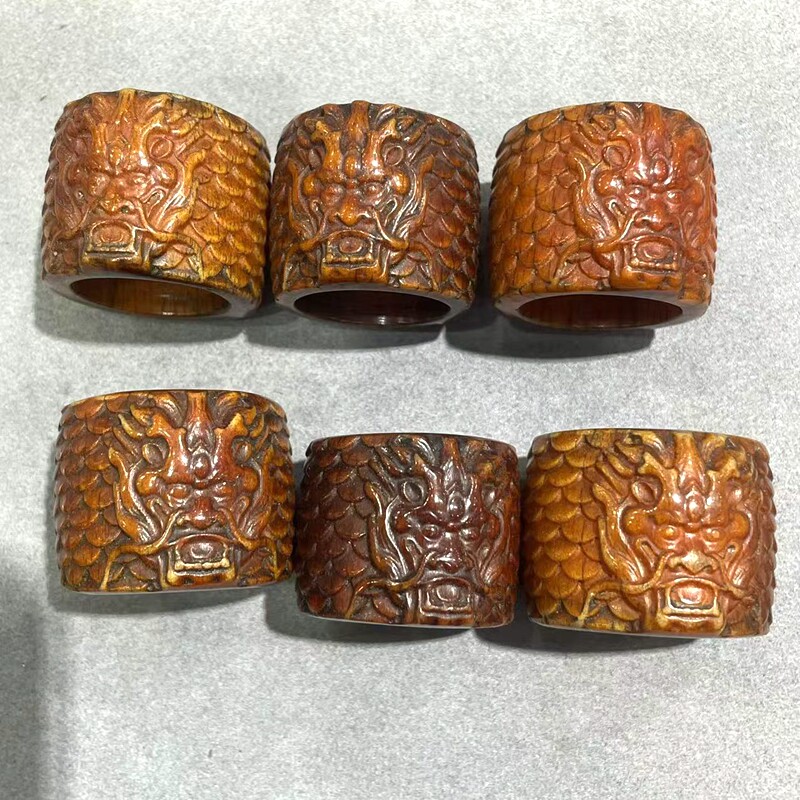 藏传回流老骨保真驼骨祥龙扳指戒指跑环文玩手串佛珠diy吊坠配饰