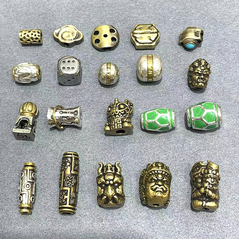 纯铜汉堡珠富甲珠藏式文玩手串黄铜天珠隔珠佛珠背云diy配饰天铁