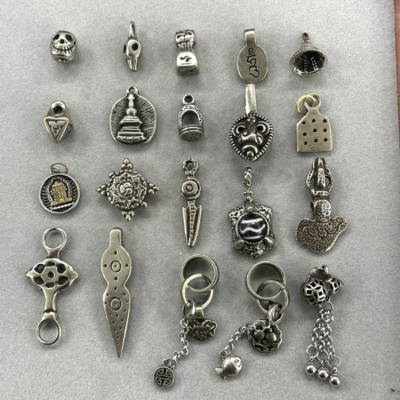 藏式白铜配饰文玩手串佛珠diy配件阿呆卡子侧挂提溜隔珠背云