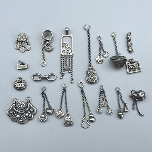 民族手工银老银吊坠红书爆款三七银藏式风格配饰文玩手串侧挂提溜