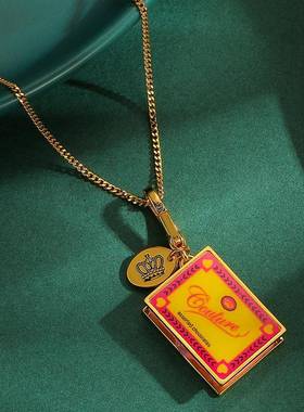 高级感立体时尚珐琅釉可打开巧克力宝石方形盒子吊坠长款项链配饰