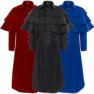 万圣节欧美大码 舞台服制服现货 中世纪牧师服立领纽扣外套服装 新款