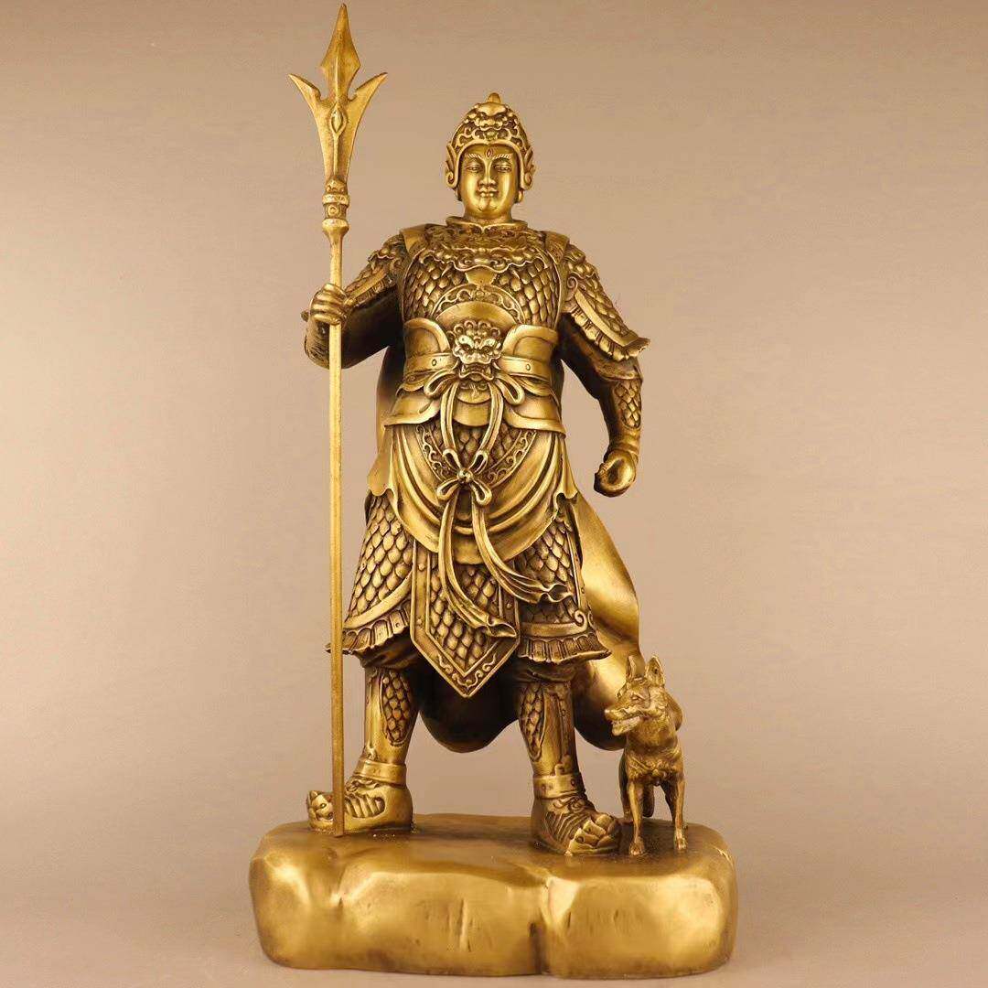 全黄铜二郎神杨戬摆件显圣真君供奉佛像哮天犬天神将军客厅装饰品