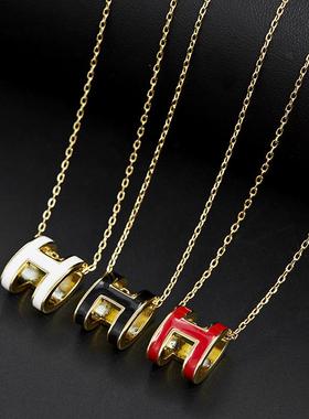 潮流网红时尚气质珐琅釉立体字母吊坠项链简约百搭闺蜜锁骨链