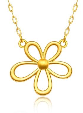 坠格桑花大花黄金色项女花链朵吊轻奢气质花瓣套链五瓣花挂坠饰品