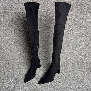 显腿长卡其色尖头高跟弹力瘦瘦靴过膝靴瘦腿靴子超绝百搭过膝大码