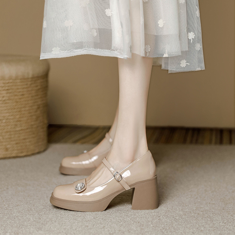 浅口粗跟单鞋春真皮牛皮