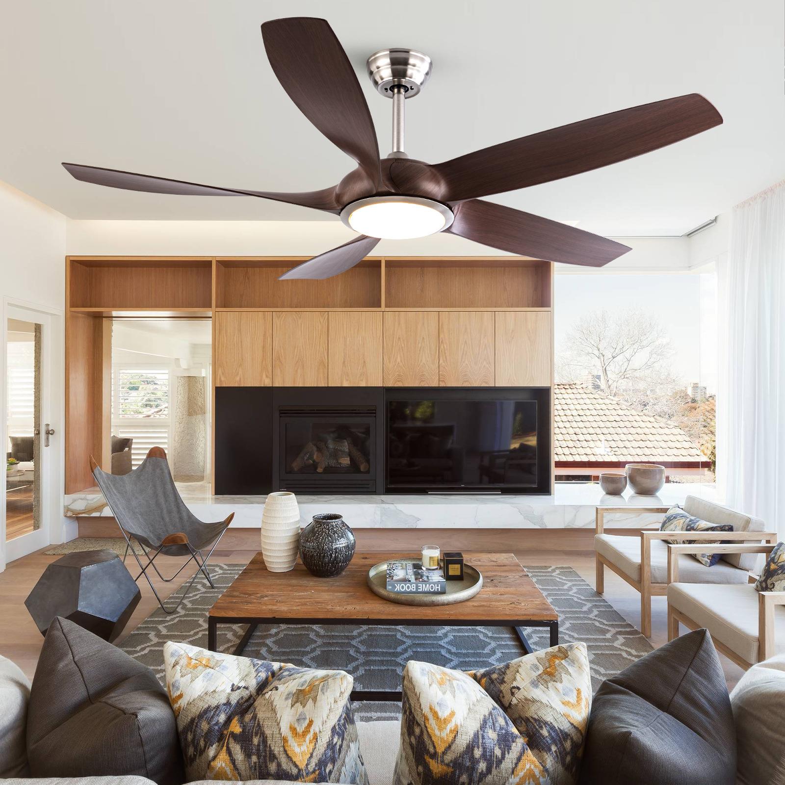 木纹色ABS大风力复古吊扇灯餐厅家用风扇灯客厅商用现代简约变频