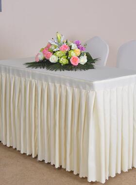 86M0会议桌布酒店会展纯色桌套签到围裙白色长条桌裙活动办公台布