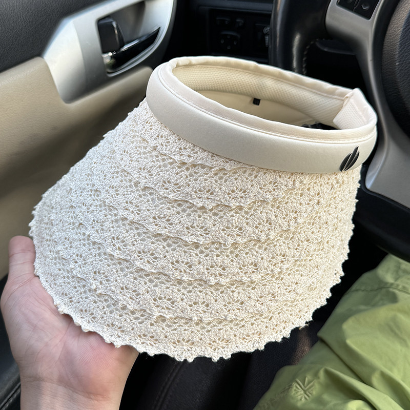 夏季蕾丝防晒双层空顶帽女户外时尚百搭遮阳骑行度假沙滩太阳帽子